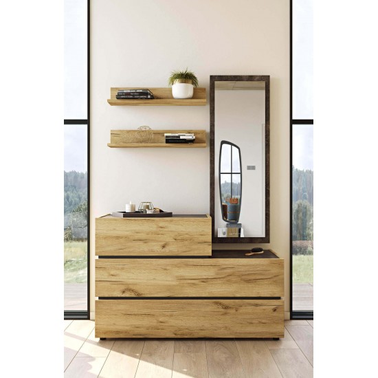 Συρταριέρα Loft 3 Συρτάρια Natural Rustik Oak 120x45x80cm Συρταριέρες