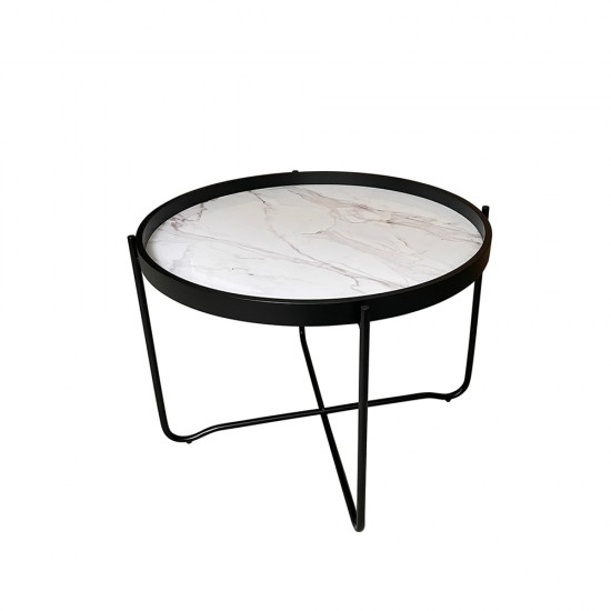 Coffee Table Alabaster Λευκό Με Μάυρο Pattern D63xH42cm Τραπεζάκια σαλονιού